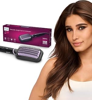 Philips India's No.1 Hair Styling Brand -Hair Straightener Brush, Naturally Straight in 5 Mins,5X Less Frizz,SilkProtect Keratin Tech,Triple Bristle Fast 50s Heatup,Scalp Protect,For Indian Hair,BHH880
