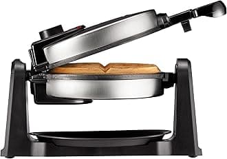 Chefman Rotating Belgian Waffle Maker, 180° Flip Iron w/ Non-Stick Plates, Adjustable Timer, Locking Lid, & Drip Plate, Space Saving Storage, Mess-Free Breakfast, Stainless Steel/Black