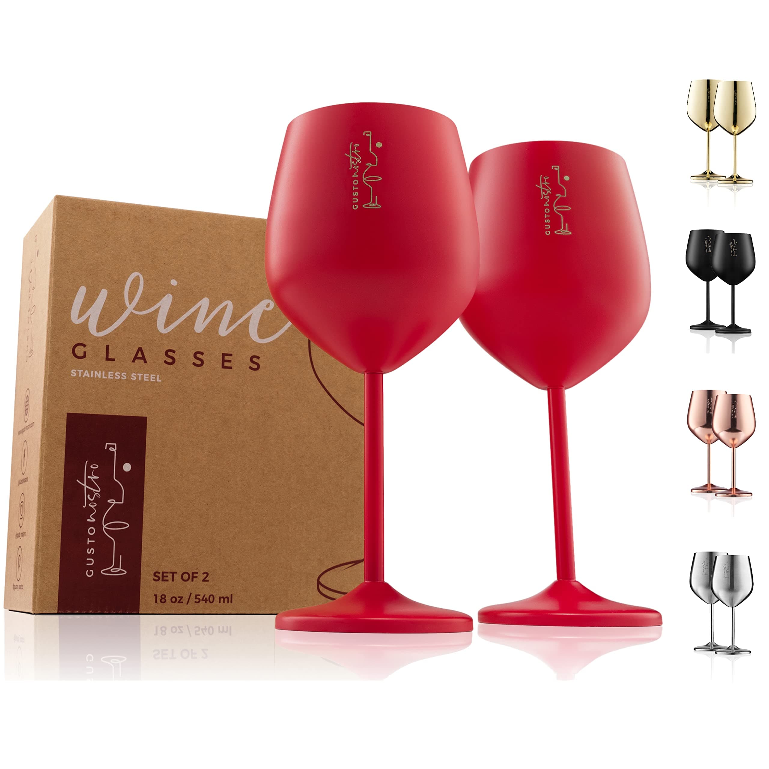 Valentine’s Day Gift Stainless Steel Wine Glass – 18 oz Red, Unbreakable Colorful Wine Glasses for Travel, Camping and Pool – Fancy Unique Metal Wine Glass for Outdoor, Picnics (Set of 2)