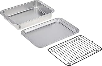Naturals 3 Piece Compact Pan Set, Toaster Oven, Counter Ovens, Air Fryer and Broiler Safe, Size for 1-2 Portions - Includes Baking Sheet, Broiling Rack and Rectangular Pan