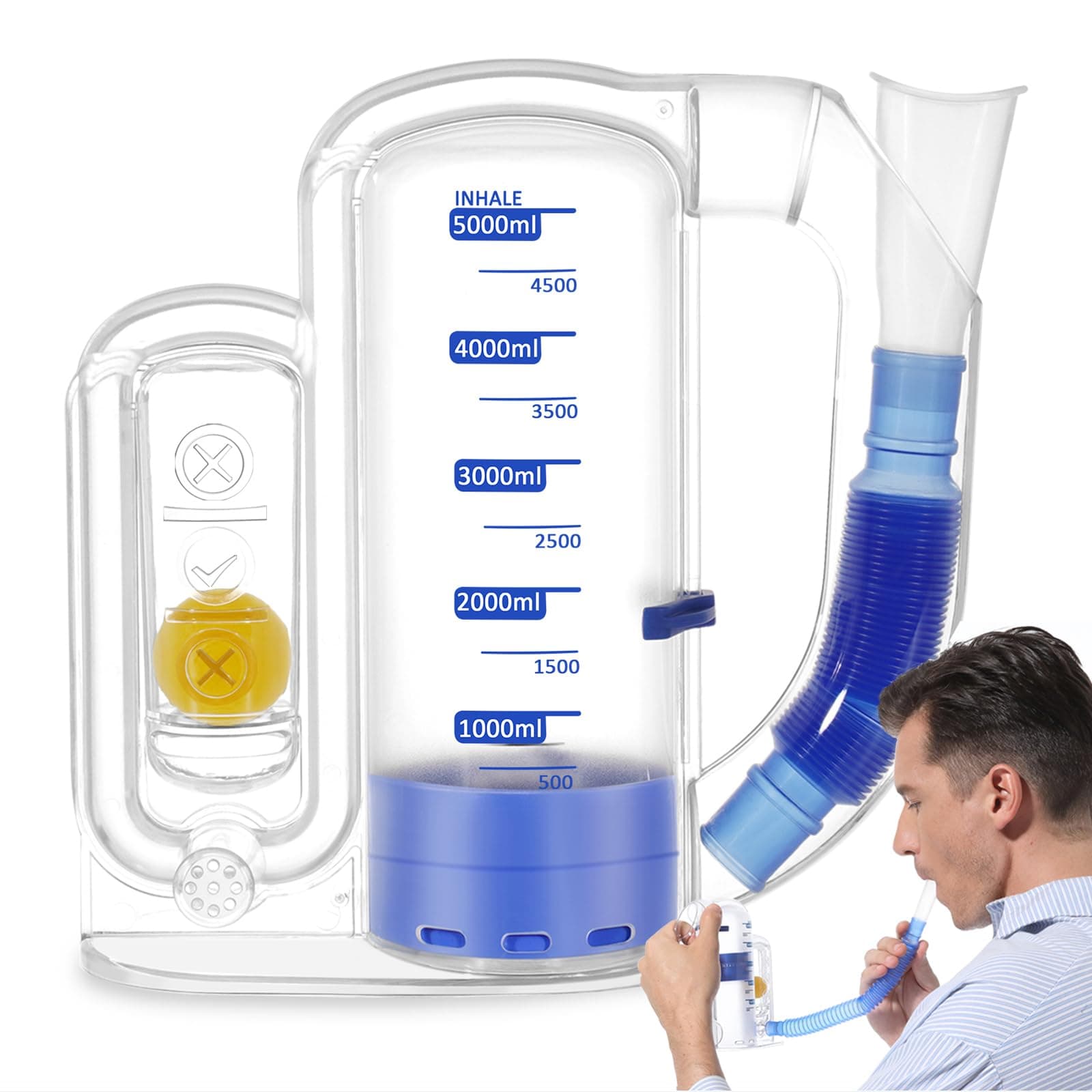 Incentive Spirometer, Breathing Exercise Device for Lungs, 5000ml Capacity for Deep Inhalation, Durable Medical-Grade PC Material | Airflow Indicator for Steady Inhalation Practice