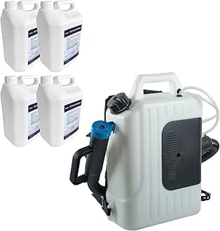 Ewbank EW5000PACK Commercial Disinfecting Fogger Machine Backpack Sprayer, 10 Litre Mist Blower for Sanitising Surfaces & Greenhouse Pest Control, Plus x4 5 Litre Disinfectant Bottles, White