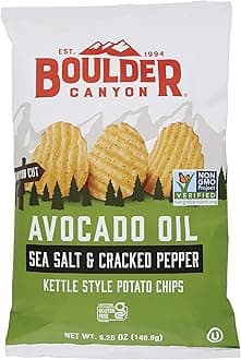 Boulder Canyon Avocado Oil Cut Sea Salt & Cracked Pepper Potato Chips, 5.25 oz (Pack of 12)