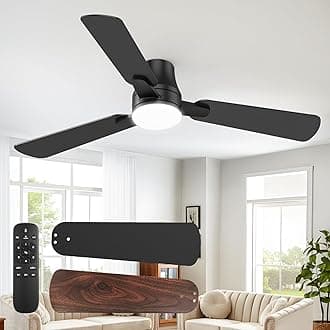 Ceiling Fans with Lights and Remote – 52 Inch Low Profile Flush Mount Ceiling Fan, Modern Black Design, Quiet Reversible DC Motor, 3CCT Dimmable LED Light for Bedroom Living Room Kitchen Indoor