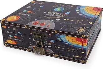 WANLIAN Wood and Leather Treasure Chest with Lid and Lock-Decorative Jewelry Keepsake Storage Box for Kids, Teenagers,for Birthday Wedding，Christmas Day