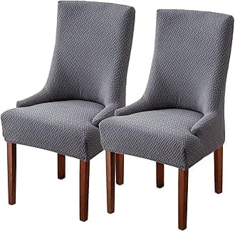 Stretch Diagonal Stripes Wingback Chair Covers Slipcover - Reusable Arm Chair Protector Cover,Kitchen Dining Chair Covers Protectors for Dining Room Chairs (Gray,Set of 2)