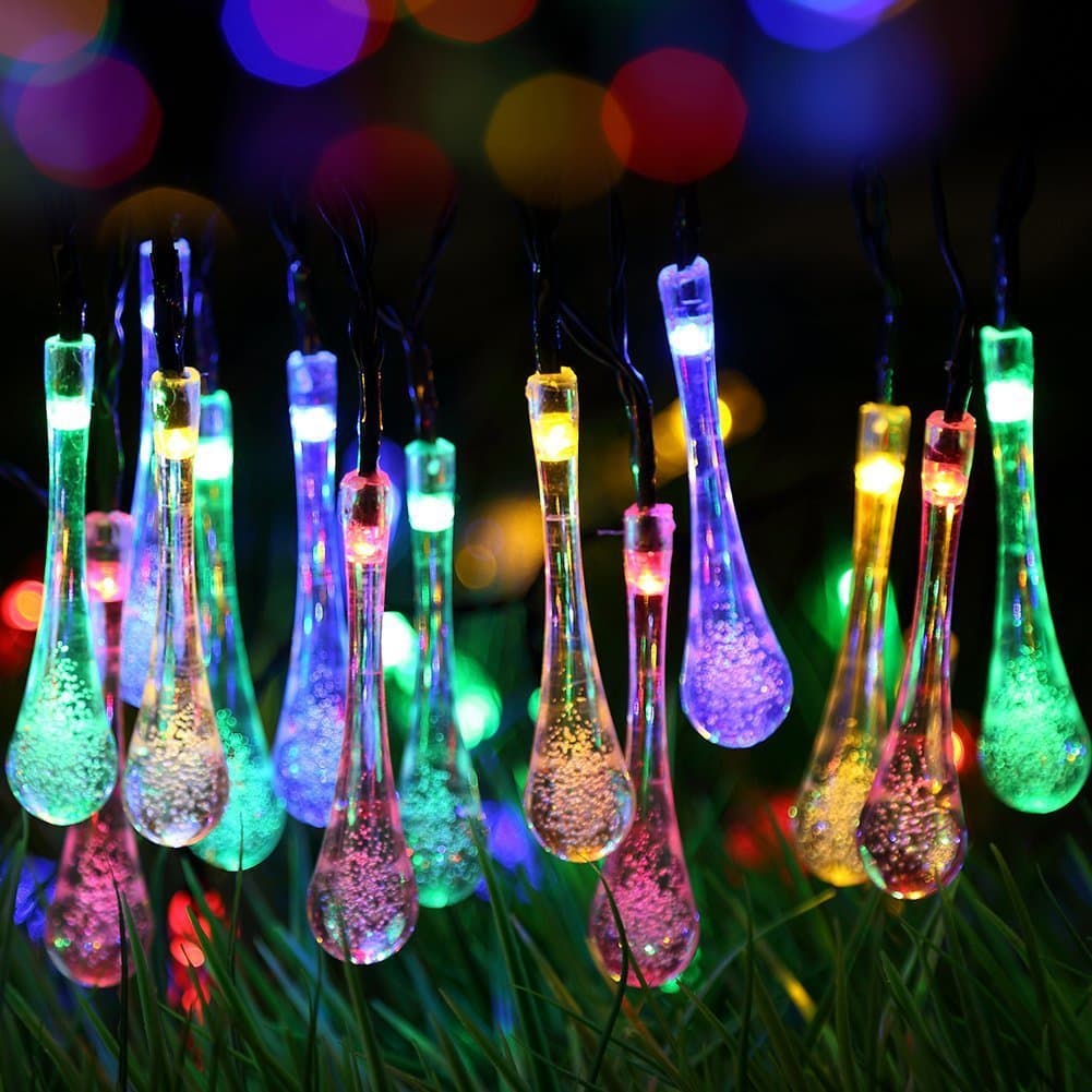 QUWIN String Lights, 6m 30 LED Outdoor Waterproof Drop Shape Solar Powered Light for Festival Christmas Wedding Party Garden Patio Yard House Colorful Lights (Multicolor)