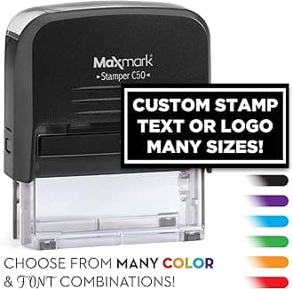 MaxMark Personalized Business Custom Self-Inking Rectangular Logo or Text Stamp - Choose from 15 Ink Colors.