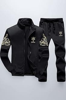 Men's Casual Tracksuit Full Zip Running Jogging Athletic Sports Jacket and Pants Set XL Black