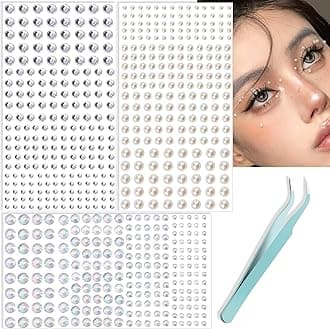 NOOEPC 660Pcs Resin Face Gems Hair Gems, 3/4/5/6 mm DIY Self-Adhesive Rhinestones, Pearl/Clear Rhinestone/Ab Rhinestone for Makeup, Crafts