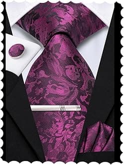 Hi-Tie Classic Mens Silk Ties Set 4 PCS Necktie Pocket Square Cufflinks Clip Pin Solid Strip Paisley Tie