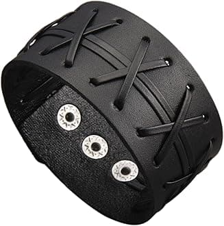 Jeilwiy Punk Leather Wristbands for Men Bracelets Handmade Wide Cuff Bangle Braided Jewelry Black Brown Adjustable - Punk Father's Gifts