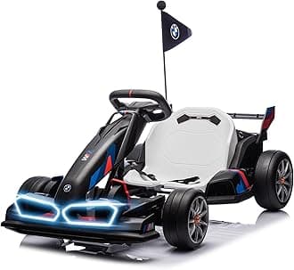 24V 9AH Licensed BMW Electric Go Kart, 7.5 MPH Drift Kart with 400W Motor, Outdoor Driftable Kids Race Pedal Go Karting Car w/Adjustable Seat, Lights, for 6 Years Old, Black