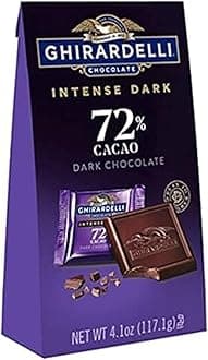 GHIRARDELLI Intense Dark Chocolate Squares, 72% Cacao Chocolate for Holiday Gifts and Stocking Stuffers, 4.1 Oz Bag (Pack of 6)