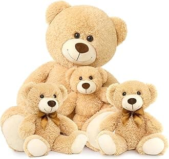 MorisMos Giant Teddy Bears with Babies, 39inch Big Mommy Bear with 3 Baby for Baby Shower, Large Teddy Bears Stuffed Plush, Brown