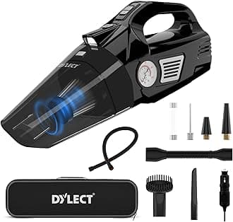 Dylect(2 in 1) Handheld Car Vacuum Cleaner&Tyre Inflator for Car,Led Light,12V&5500Pa Strong Suction,Washable Hepa Steel Filter,Compact&Lightweight for Dry Use,14.7Ft Long Cable,Carry Bag,0.5 Liter