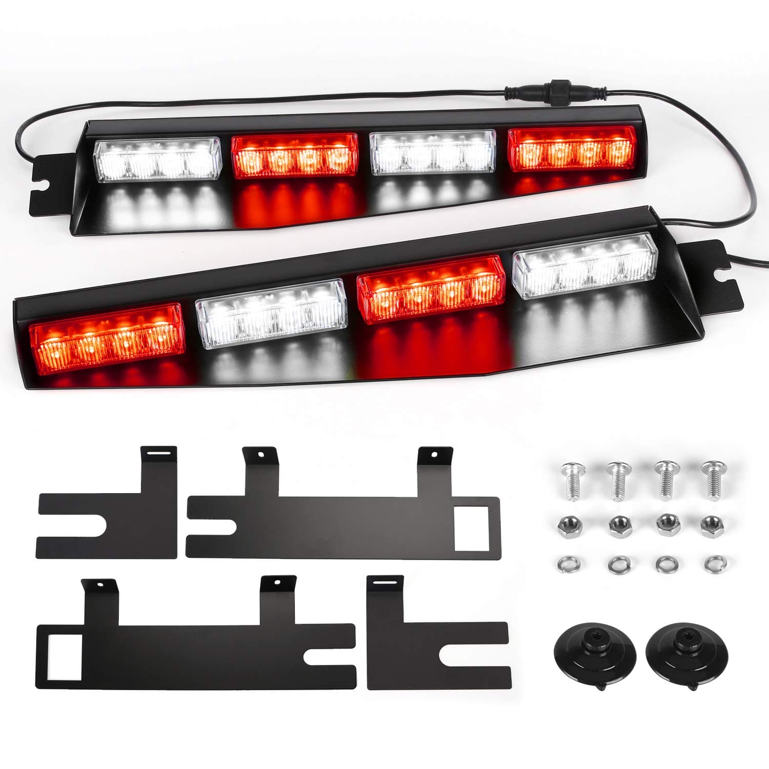 ASPL 32LED Visor Lights 26 Flash Patterns Windshield Emergency Hazard Warning Strobe Beacon Split Mount Deck Dash Lamp With Extend Bracket (Red/White/Red/White)