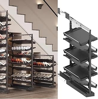 Pull-Out Shoe Rack Organizer for Closet Shoe Cabinet,Adjustable Height Retractable Metal Stackable Shoe Rack, Vertical Shelf Organizer for Small Bedroom Closet, Space Saving Storage, Black(63cm,6 Tier