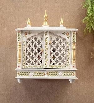 Kamdhenu Art and Craft Wood Home Temple (18 x 9 x 21 inch, White & Red)