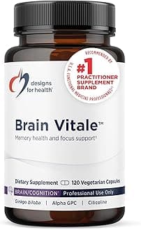 Brain Vitale - Supports Focus, Memory, and Stress with Nootropic Blend of Choline, Citicoline, Phosphatidylserine, Ginkgo Biloba, and Alpha GPC - Gluten Free, Vegan (120 Capsules)​