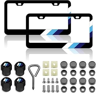 License Plate for Tri-Color 3 ColorWhite Blue Blue Sports Premium Black Steel License Plate Holder Compatible All Vehicle License Plate Tag Cover Fit Accessories Included