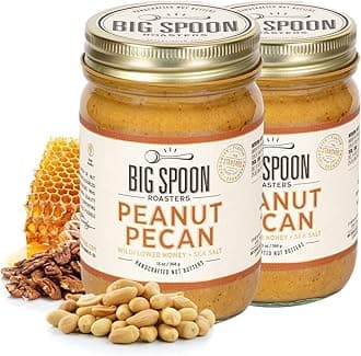 Peanut Pecan Butter w/ Organic Wildflower Honey & Sea Salt - Raw Honey Low Sugar Peanut Butter - Creamy Peanut Butter with Pecans - Palm Free, Keto Natural Pecan Butter - 2 x 13 Ounces