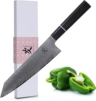 SAMCOOK Chef's Knife, 8 Inch Black VG10 Sharp Damascus Profession 67-Layer High Carbon Stainless Steel Kitchen Knife, with Ergonomic Non-slip Wood Grain Handle and Luxury Gift Box