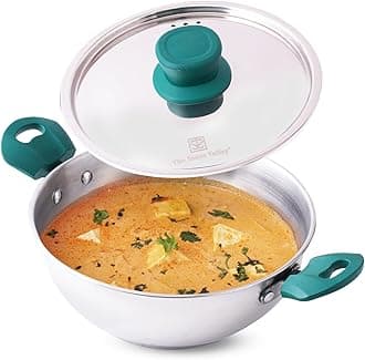 The Indus ValleyStainless Steel Kadai/Kadhai with Steel Lid | 29.3cm/ 11.5 inch, 4.6Ltr, 1.23kg | Induction Friendly | 3-Layer Thick Bottom, 100% Toxin-Free, No Chemical Coating