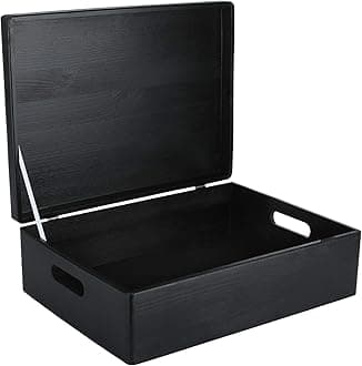 Creative Deco XL Black Wooden Box Storage with Hinged Lid | 15.8 x 11.8 x 5.5 inches (+-0.5) | with Handles | Gift Box Kitchen Storage Document | Product NOT Intended for 15 Years OR Below