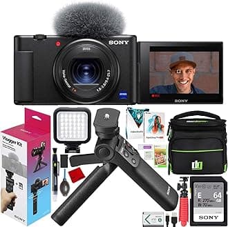 Sony ZV-1 Compact Digital 4K Camera Vlogger Creator's Kit ACCVC1 Includes GP-VPT2BT Shooting Grip with Wireless Remote Commander + 64GB Card DCZV1/B Bundle Deco Gear Case + LED Light and Accessories
