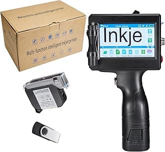 Handheld Inkjet Printer Print with 4.3 Inch HD LED Touch Screen Portable Labeler for QR-Code Barcode Date Logo Batch Text Surface on Box Bag Wood Paper Black Ink Height 0.08~0.5 inch