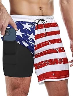 Buauty Mens Swim Trunks with Compression Liner 5 Inch Inseam Quick Dry Swim Shorts Mens Swimsuit Board Shorts with Pockets