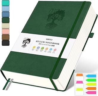 B5 Lined Journal Notebook, 370 Numbered Pages Thick Leather Journal for Writing, College Ruled Hardcover Notebook for Work,School with 100gsm Paper, Writing Journal for Women, Men (7.6" x 10.3" Green)