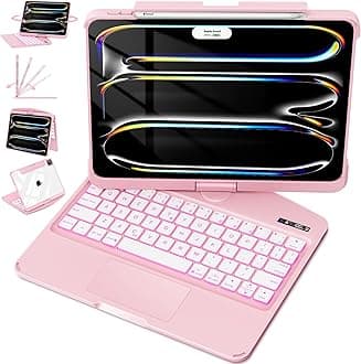 Lecsas iPad Pro 13-inch (M4, 2024) Keyboard Case – 360° Rotatable Multi-Touch Trackpad, 7-Color Backlit Keyboard, Transparent Back, Pencil Holder, Type-C Charging – Blush Pink (Solid)