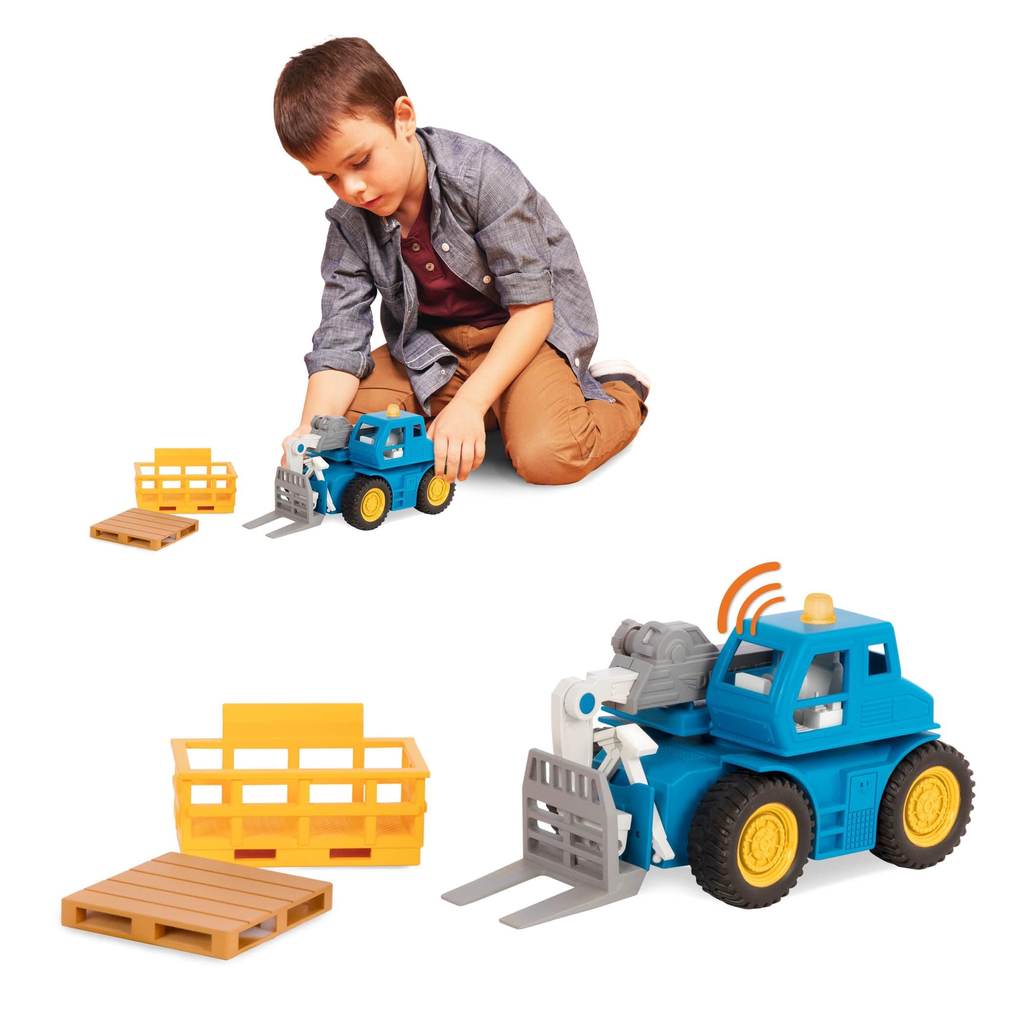 Driven by Battat – 7-Inch Telehandler Forklift Toy with Lights & Sounds, Movable Parts, Construction Vehicle for Boys & Girls, Durable Design, Realistic Details, 3+ Years Toy for Kids