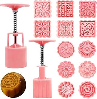JINGYOU Set of 2 50g Moon Cake Moulds with 12 Biscuit Stamps, Moon Cake Mould, Moon Cake Mould, Round and Square Decoration Tools for Pastry, Biscuits, Fondant