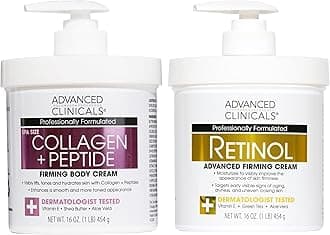 Retinol Cream + Collagen Peptides Body Moisturizer & Face Lotion 2PC Skin Care Set | Dry Skin Body Lotion For Women & Men To Help Improve Appearance Of Crepey Skin, 2PC Bundle