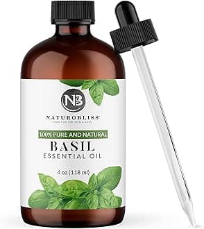NaturoBliss 100% Pure Basil Essential Oil Therapeutic Grade Premium Quality (4 fl. oz) with Glass Dropper, Perfect for Aromatherapy