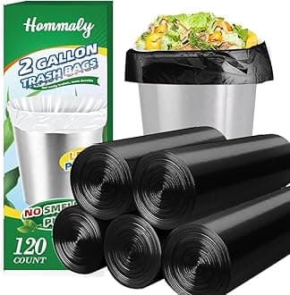2 Gallon 120pcs Small black Trash Bags(Fit 1.8-2 Gal) Plastic black Garbage Bags,Bathroom Trash Can Bin Liners,Waste Basket Liner,Fit 6-8 Liter, 1.8 Gallon,2 Gallon (2-Black120)