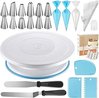 Kootek 71PCs Cake Decorating Kit, Baking Supplies Tools - Includes Cake Stand Turntable, 12 Icing Piping Tips Set, 2 Frosting Spatulas, 3 Scrapers, 50+2 Piping Bags, Coupler, Video Tutorial, Booklet