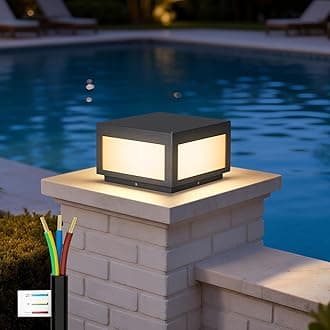 Outdoor Modern Post Light, 9.84" Square Hard Wired Pillar Lights, Grey Column Lighting 100-240V AC Waterproof LED 3000K Warm Posts Lamp Lantern for Patio Driveway Entrance Deck Garden Decoration