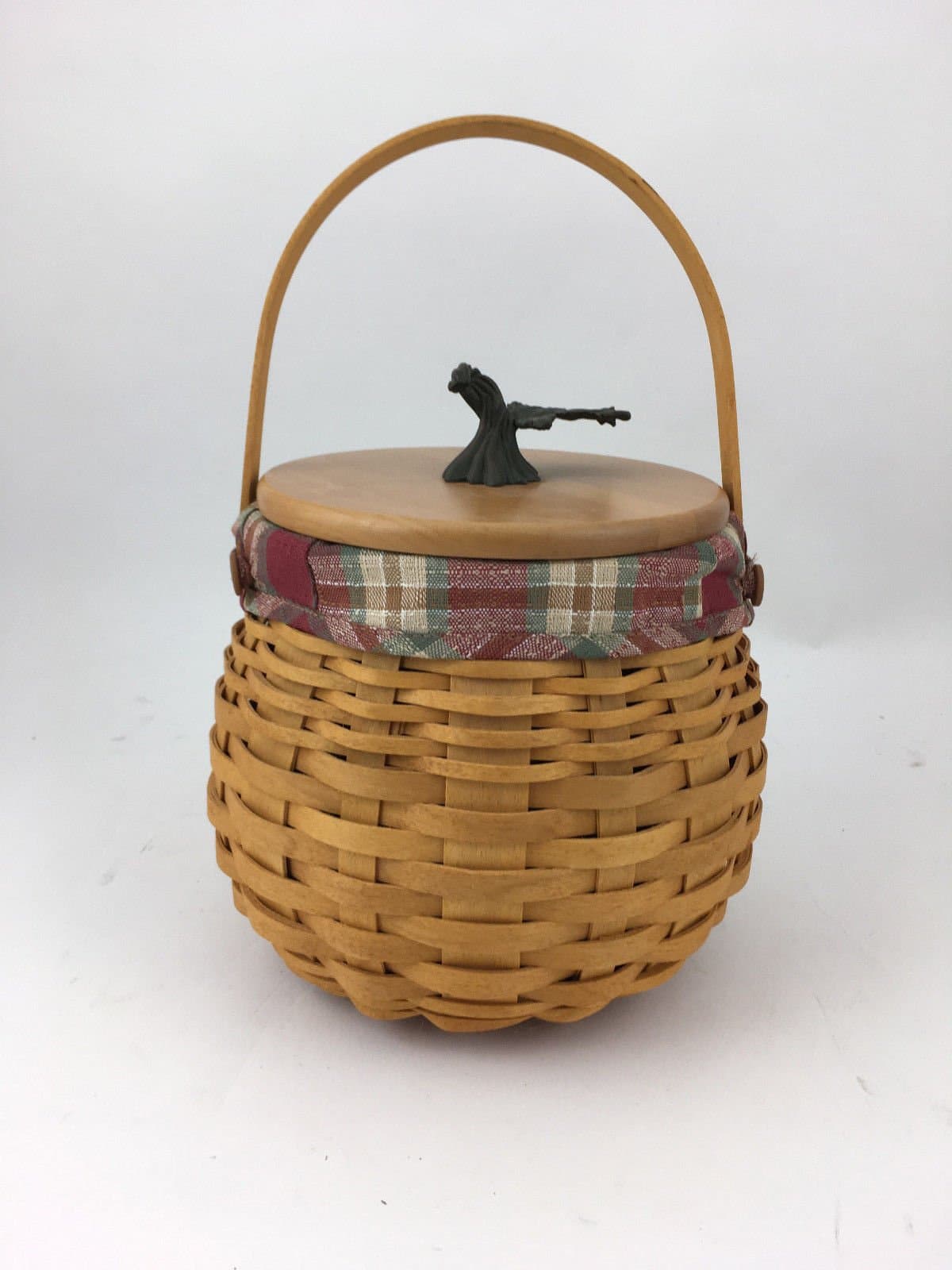 Longaberger 2001 Pumpkin Patch Basket Set Includes Lid, Plasic Protector, and Orchard Park Plaid Fabric Linder