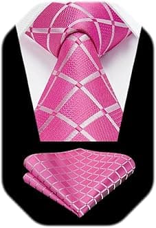HISDERN Plaid Checkered Tie Handkerchief Woven Classic Formal Men's Necktie & Pocket Square Set