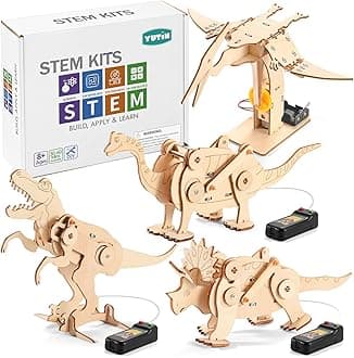 Dinosaur STEM Kits for Kids Ages 8-10-12, 4 in 1 Wood Building Toys for Boys Age 8-12, Build It Yourself Woodworking Kit, DIY 3D Wooden Puzzles Model Science Crafts for Kids, Stem Projects
