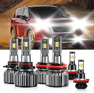 Compatible For Nissan Pathfinder 2013-2016 9005 H11 High/Low Beam H11 Fog Light Bulbs, 600% Brightness 6500K White with Cooling Fan, Plug and Play, IP68 Pack of 6