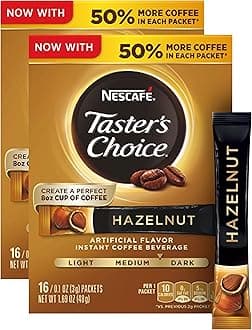 Nescafé, Taster's Choice, Instant Coffee Beverage, Hazelnut, 16 Packets, 0.1 oz (3 g) Each - 2pc