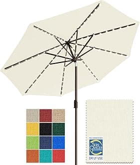 EliteShade USA 10-Year-Non-Fading Solar 9ft Market Umbrella with 80 LED Lights Patio Umbrellas Outdoor Table Umbrella with Ventilation, Natural