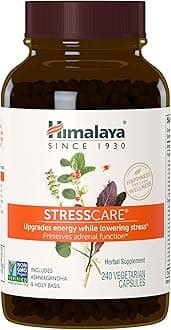 Himalaya StressCare Herbal Supplement, Supports Stress Relief, Energy Support, Relaxation, Occasional Sleeplessness, Ashwagandha, Holy Basil/Tulsi, Gotu Kola, Non-GMO, Vegetarian, 240 Capsules