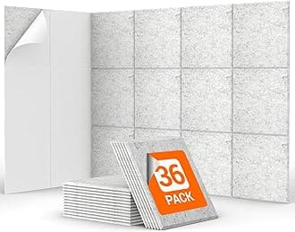 36 Pack Sound Proofing Panels Self-adhesive, TONOR 30x30x0,9cm Square Acoustic Absorbing Panels for Wall, High Density Insulation Soundproofing Panels for Podcast Studio, Living Room, Light Gray