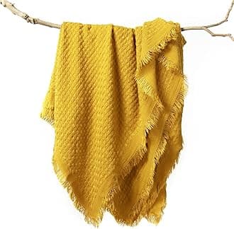 lifeinFall Throw Blanket for Couch-Soft Boho Knitted Throw Blanket,Cozy Yellow Waffle Throw,Small Farmhouse Lightweight Blanket&Throw for Autumn, Woman,Bed,Chair,Sofa,Home Decor(Yellow/Gold,50*60")